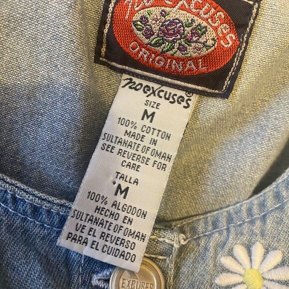 Vintage No Excuses Denim Embroidered Midi Dress Sz M Cottagecore Boho Grunge - Picture 4 of 12